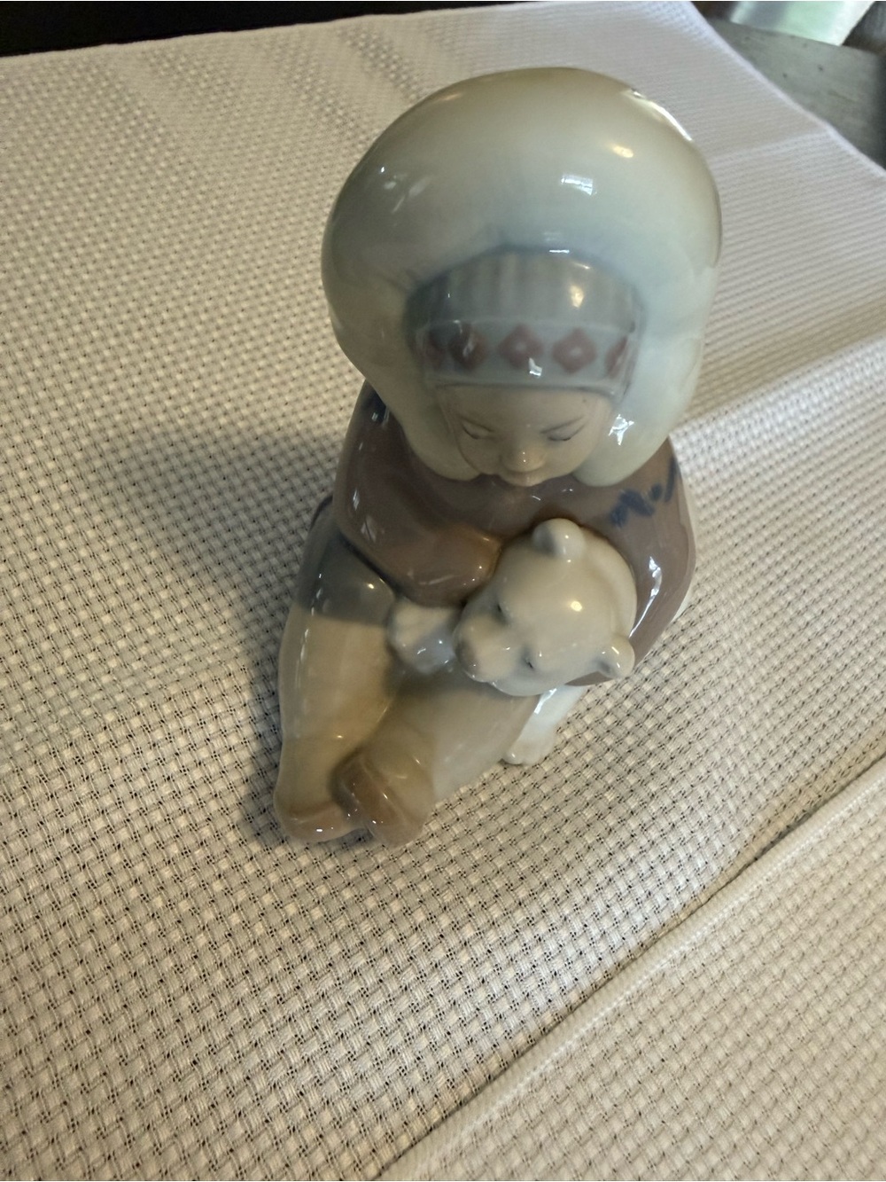 Lladro Porcelain Eskimo Child Figurine in Cream and Brown - Unbranded